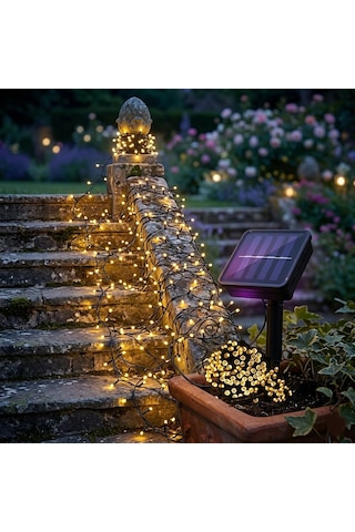 22 Metre Güneş Enerjili Led-bahçe,balkon Ve Dekorasyon İçin Su Geçirmez Solar Led Işık Zinciri 8 Mod 1 Adet
