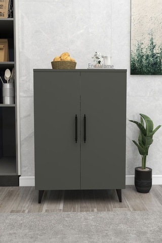 3 Raflı 2 Kapaklı Çok Amaçlı Dolap Çok Amaçlı Mutfak Dolabı Banyo Dolabı Koyu Gri & Beyaz - Koyu Gri Çok Renkli