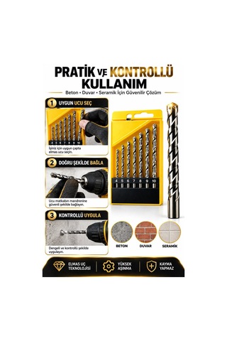 7 Parça Elmas Uç Matkap Seti 4-10 Mm Beton Duvar Seramik