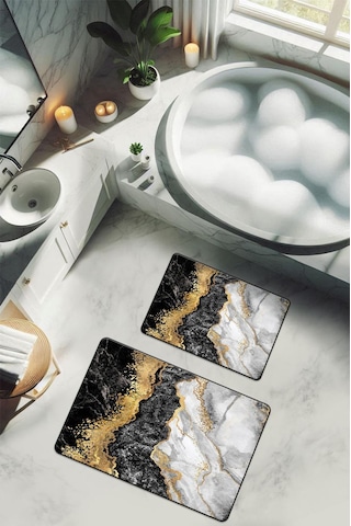 Yıkanabilir Kaymaz Tabanlı Modern Desenli 2'li Banyo Paspas Takımı Bps0042 Renkli