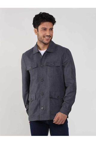 Dufy Gri Erkek Regular Fit Düz Klasik Yaka Süet Mont - 105399-Gri