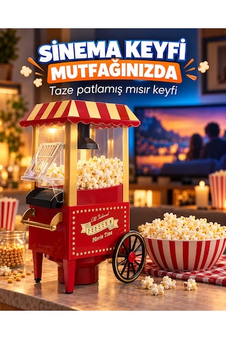 Nostaljik Arabalı Patlamış Mısır Makinesi Kırmızı