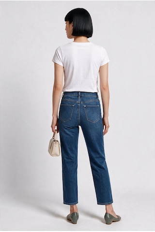Seleste Kadın Yüksek Bel Nakış Detaylı Düz Paça Denim Jean Pantolon Lacivert