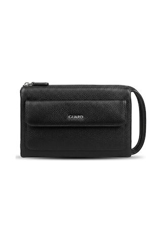 Guard Leather Siyah El Çantası / Portföy Çanta Fermuarlı, Kartlıklı Çok Bölmeli Çok Renkli