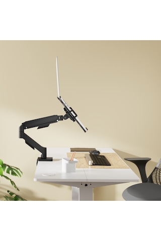 17-32 Inç Tek Kollu Monitör Kolu 9 Kg Siyah + Laptop Tutucu Set Siyah 10-17.3"