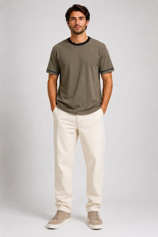 Alexandergardi Şerit Detaylı Kontrast Yaka Basic T-shirt Yeşil