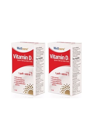 2 Adet Wellcare Vitamin D3 600 Iu 5 Ml Sprey