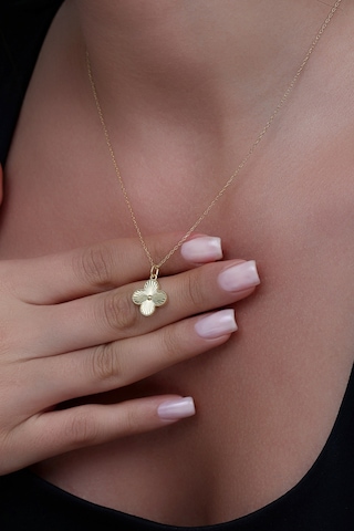 14k Altın Kaplamalı 925 Ayar Gümüş Kalemli Granada Saray Yoncası Kolye - 23183101 Altın