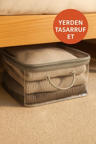 Şeffaf Kapaklı Hurç 28x32x15 Cm Orta Boy Dolap İçi Kıyafet Ve Havlu Düzenleyici Gri