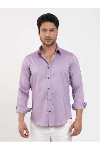 Dufy Lila Erkek Slim Fit Düz Brent Düğmeli Yaka Uzun Kol Gömlek - 102464-lila Lila