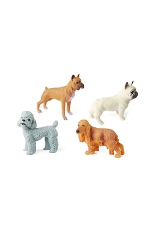 4 Parça Köpekler Figür Oyun Seti Fıransız Buldog Boxer Poodle Cocker Hayvan Figürü