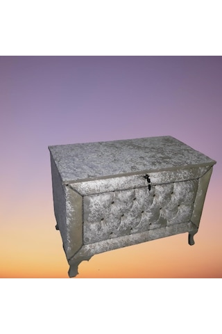 Çeyiz SANDIK Kapitone Büyük Tek Model KREM Kadife Kumaş İçi Kırmızı Tela El Yapım