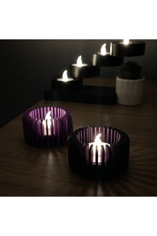 3d Baskı Modern Çizgili Mumluk - Tealight Mumluk 1 Adet -mor Renkli