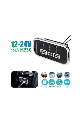 Type-c Usb 3 Portlu Araç Şarj Soketi Adaptörü 12v-24v