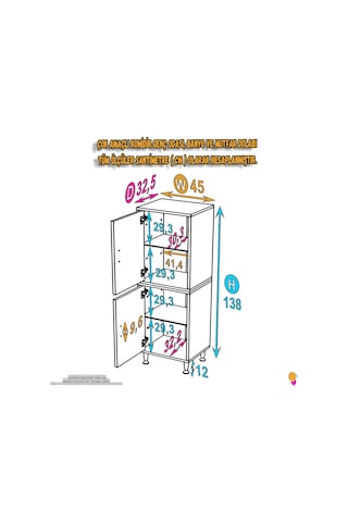 Eliusta Nuve Geniş Depolama Alanlı Dolap 45 Cm Banyo/mutfak Çok Fonksiyonlu 45x138x32,5 Cm Saklama Dolabı Beyaz