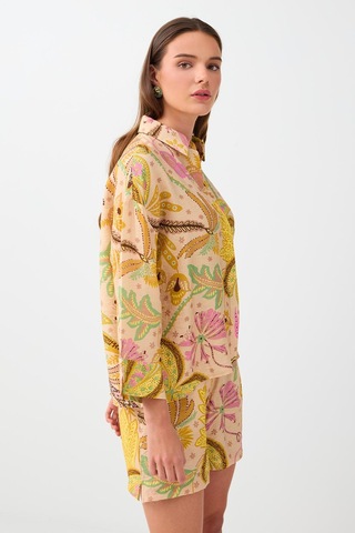 Jimmy Key Açık Sarı Floral Desenli Truvakar Kol Gömlek 6sw087731206