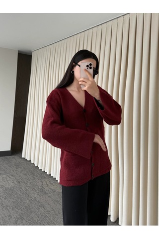 Laluvia Düğmeli Basic Hırka - 4622  Bordo
