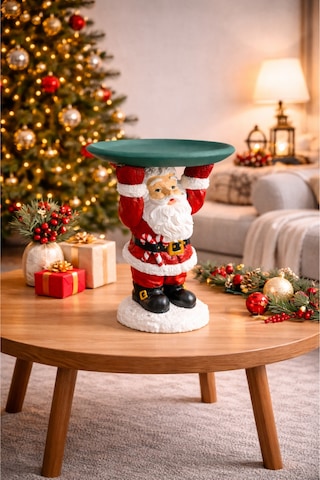 Noel Baba Biblo Dekoratif Tabaklı Sunumluk - Yılbaşı Sunum Tepsisi & Ev Dekorasyonu 22,5 Cm X 12,5 Cm