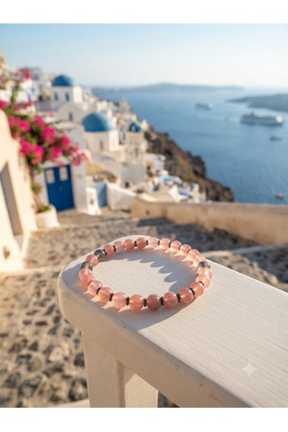6 Mm Gül Kuvars Bileklik Ve Hematit Detaylı Günlük Kullanıma Uygun Açık Pembe