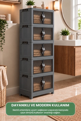 5 Katlı Portatif Organizer Dolap 200 Lt Gri