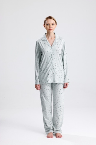 Yeni İnci Yıldız Desen Pamuk Kadın Pijama Takım Yeşil