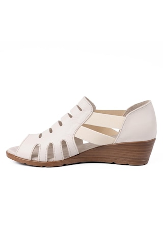 Mammamia D26ys-2855 Kadın Hakiki Deri Dolgu Taban Comfort Sandalet Krem