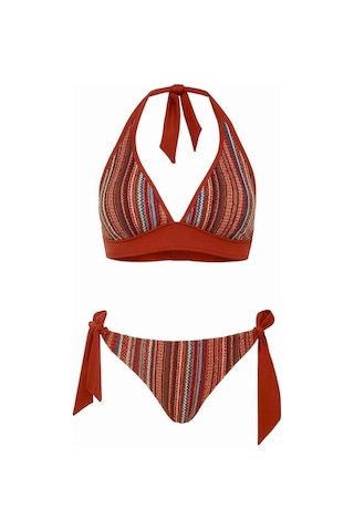 Deep Beach Dokulu Ve Dantelli Çok Renkli Bikini Takım Tarçın