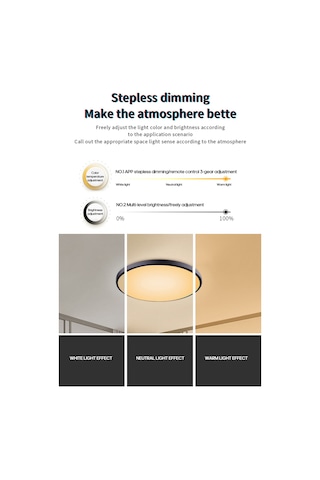 Neevoyu Oda İçin Siyah Çerçeveli Dairesel Led Tavan Lambası - Rgbcw Tam Renk, Akıllı Rf Kumanda, Aydınlatma Ve Renk Ayarlama, 220v-240v Avrupa Standartı Siyah