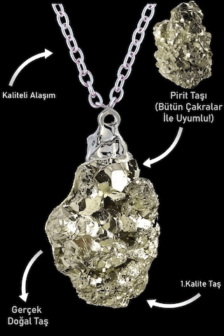 Erilsa Sertifikalı Ham İşlenmemiş Gerçek Pirit Taşı Kolye Çok Renkli