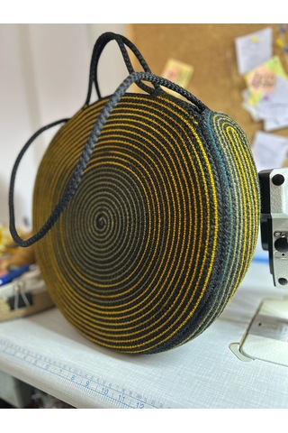 Hasır Çanta, Silindir Çanta, Tasarım Çanta, Siyah Silindir El Çantası Çok Renkli