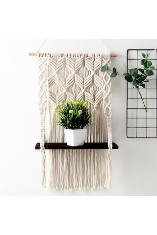 Suntek Makrome El Yapımı Boho Püskül Goblen Duvar Kahverengi