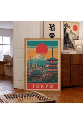 Retro Tokyo Seyahat Posteri: Fuji Dağı Ufuk Çizgisi Sanatı &