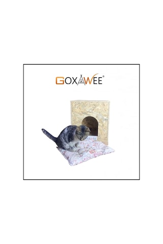 Goxawee Dizayn Kedi Evi Dış Ortam Uygun Ahşap Kedi Evi Osb 40x37x34 Cm Minder Hediyeli