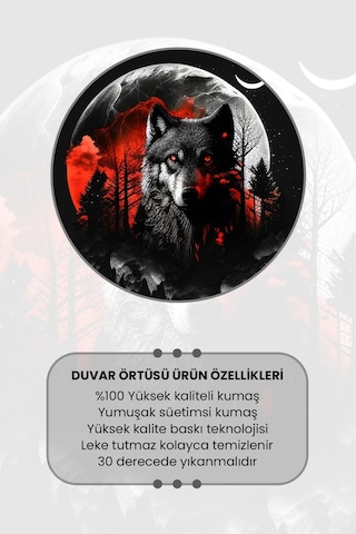 Kurt Ve Ay Desenli Duvar Halısı Duvar Örtüsü Tapestry Süet Dokulu Kumaş