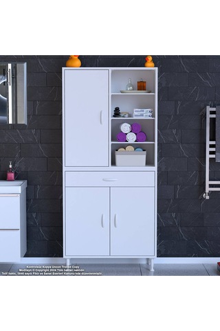 Eliusta Funci Beyaz Renk G:80 Cm Banyo Dolabı 3 Kapaklı 7 Raflı Dolap 80x173x32,5 Cm Boyutlarında Dolap Beyaz