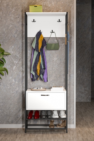 Portmanto Askılık Vestiyer Ayakkabılık Beyaz Beyaz