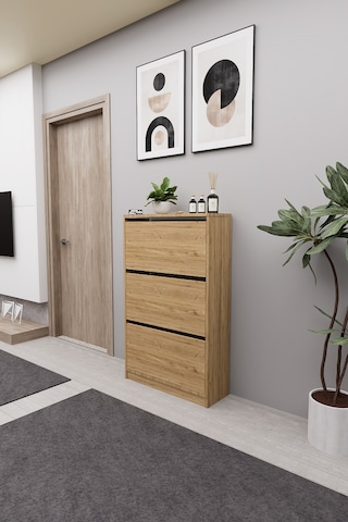 Mirobi Kembe 3 Bölmeli Açılır Modern Dekoratif Ayakkabılık Çam Çam