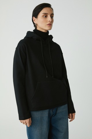 Ethıquet Pıper Kadın Içi Polarlı Yumuşacık Comfort Fit Kapüşonlu Kanguru Cepli Siyah Sweatshirt