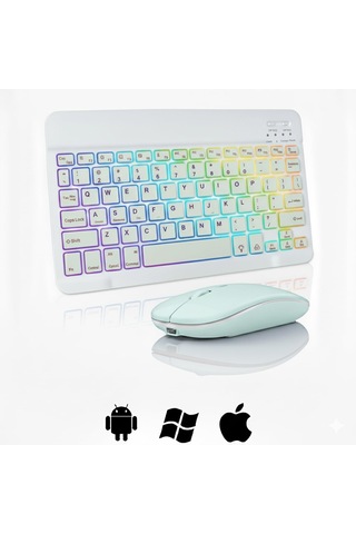 Rgb Tablet Ve Telefonlar İçin Türkçe Bluetooth Klavye Ve Mouse Set - Al7815 Su Yeşili Diğer