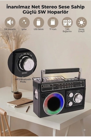 Nostalji Solar Enerjili Güneş Panelli Fm Radyo Şarj Edilebilir Bluetooth Hoparlör Rbg Işıklı Sd Kart Usb Ve El Fenerli Siyah - 911392134 Nostalji Solar Enerjili Güneş Panelli Fm Radyo Şarj Edilebilir Bluetooth Hoparlör Rbg Işıklı Sd Kart Usb Ve El Fenerli Siyah - 911392134