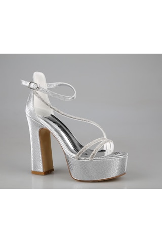 Feles 053-398 Gümüş Kadın Topuklu Ayakkabı Gümüş