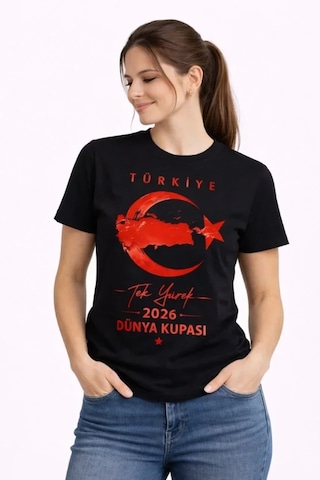 İkales Türkiye Ay Yıldız 2026 Dünya Kupasi Taraftar Forma T-shirt - Siyah