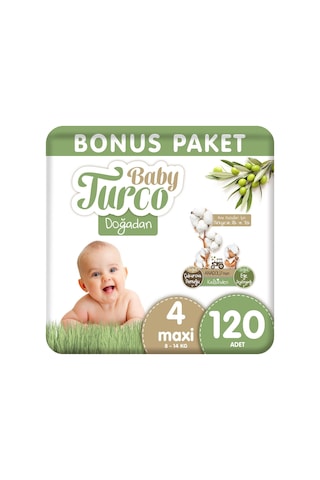 Baby Turco Doğadan Bebek Bezi 4 Numara Maxi Bonus Paket 120 Adet