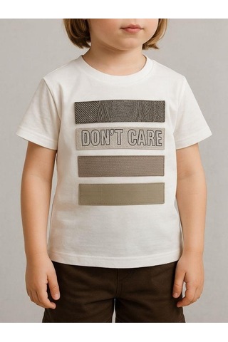 Nanica Kids Erkek Çocuk Aplikeli Don't Care Yazılı T-shirt-16004 Beyaz