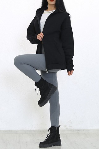 Bes Collections 3 Iplik Kapşonlu Fermuarlı Sweat Siyah - 7980.1254. Siyah siyah