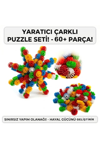 Çocuklar İçin Çarklı Puzzle Seti - El Becerisi Ve Hayal Gücü Geliştirici 60 Parça
