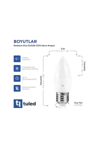 Redeem Plus C37s E27 Mum Ampul, Titreşimsiz, Göz Konforu, 609 Lümen, Doğal Beyaz, 4000 Kelvin