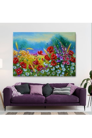 Es10 DB HG Renkli Çiçekler Yağlıboya Görünüm Dekoratif Kanvas Duvar Tablosu-3749 (50 x 70)