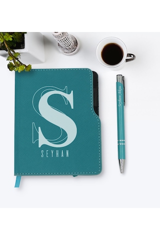 Kişiye Özel Isimli Turkuaz Termo Deri Defter Kalem Seti-34