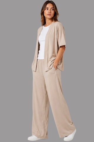 Fiolin Soft Touch Modal Kumaş Geniş Paçalı Kimono İkili Takım Bej